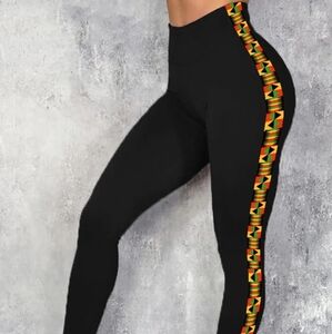 NWOT WOMEN'S AFRICAN KENTE CLOTH INSPRED TRIMMED LEGGING SIZE XXL
